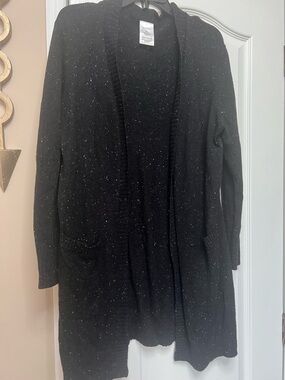 Black Open-Front Speckled Cardigan Sweater